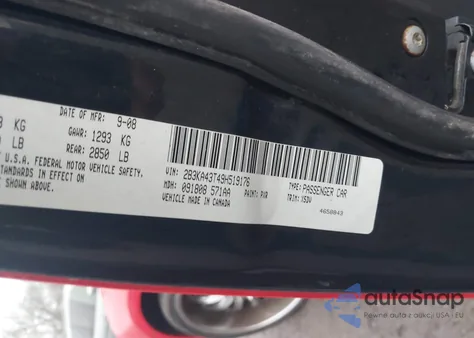 2009 Dodge Charger z USA, uszkodzony, nr VIN 2B3KA43T49H519176